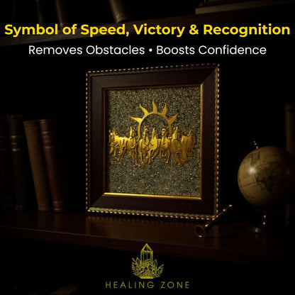 HEALING ZONE 7 Horses on Raw Pyrite Frame - amazino