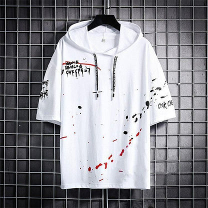 Cotton Color Block Half Sleeves Hooded Neck Mens T-Shirt