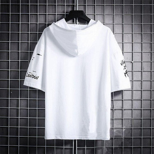 Cotton Color Block Half Sleeves Hooded Neck Mens T-Shirt