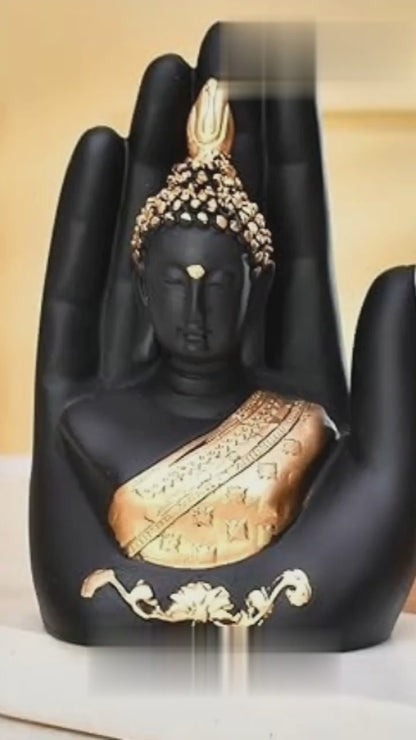 Black-Golden Handcrafted Meditating Palm Buddha Idol